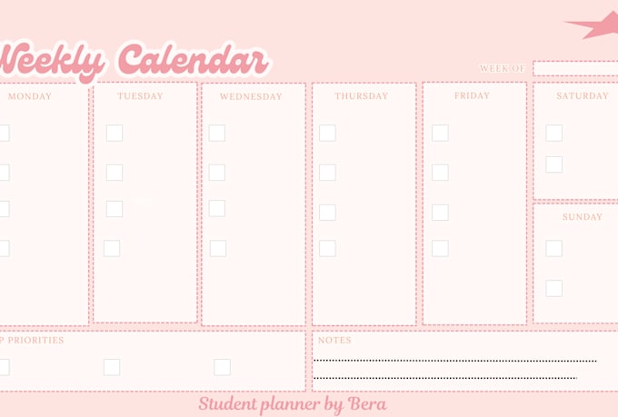 create an aesthetic weekly planner template printable for students and creator
